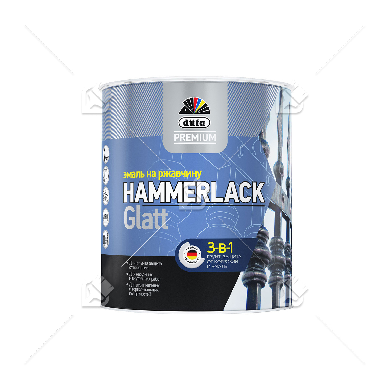 Эмаль на ржавчину Dufa Premium Hammerlack 3-в-1 гладкая RAL 3005 винно-красный 2,5 л
