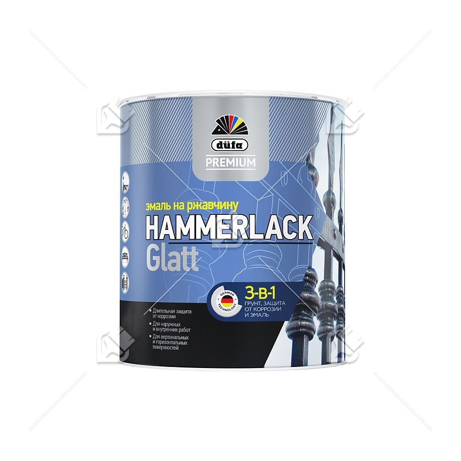Эмаль на ржавчину Dufa Premium Hammerlack 3-в-1 гладкая RAL 6005 зеленая 0,75 л.