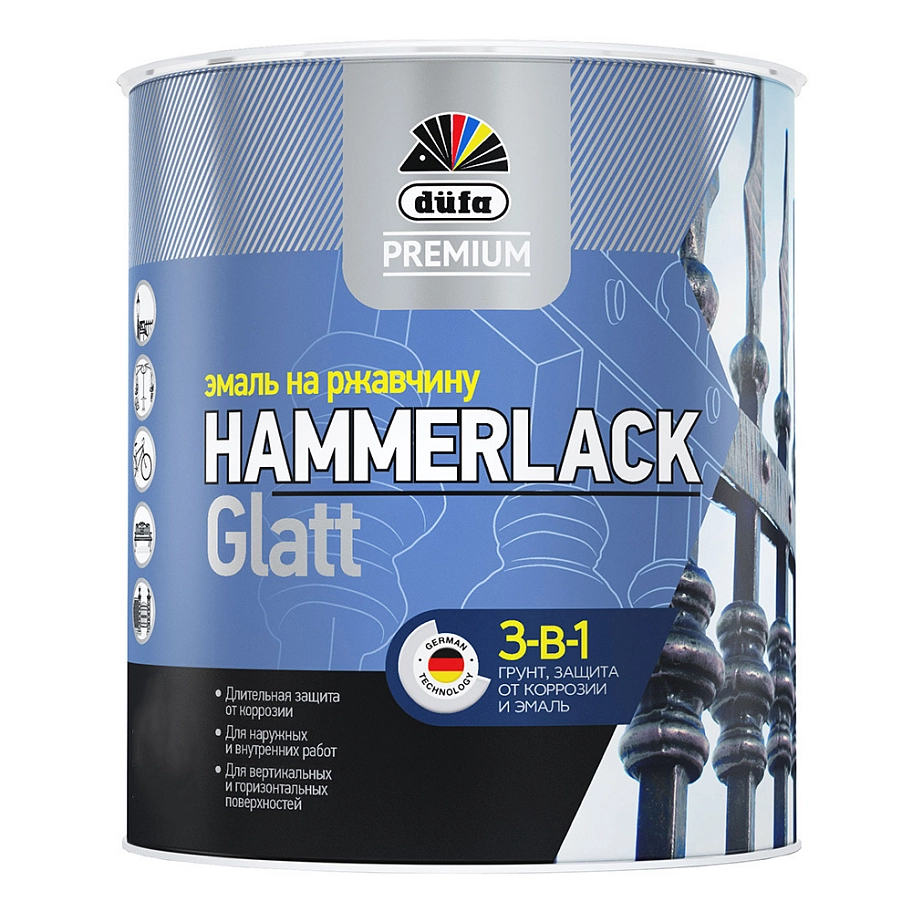 Эмаль на ржавчину Dufa Premium Hammerlack 3-в-1 гладкая RAL 3005 винно-красный 2,5 л