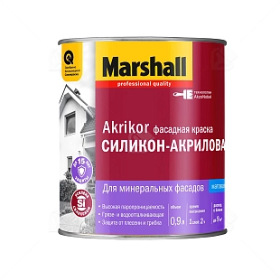 Краска фасадная силикон-акриловая Marshall Akrikor матовая база BW 0,9 л.