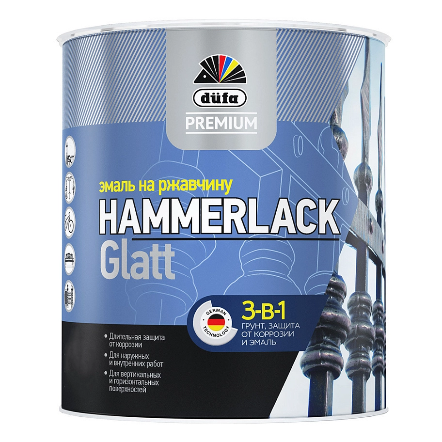 Эмаль на ржавчину Dufa Premium Hammerlack 3-в-1 гладкая  RAL 7040 серый 2,5 л.