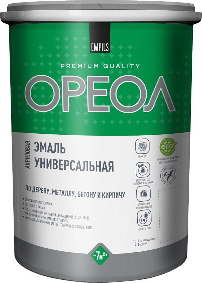 Эмаль универсальная акриловая Ореол глянцевая белая 1 кг